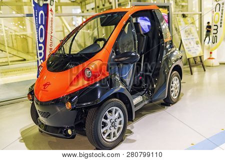 August, Japan, Tokyo. 2018,auto Exhibition Of Cars Of The Future. The Car Of The Future . Auto Car E
