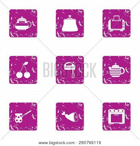 Cookhouse Icons Set. Grunge Set Of 9 Cookhouse Icons For Web Isolated On White Background