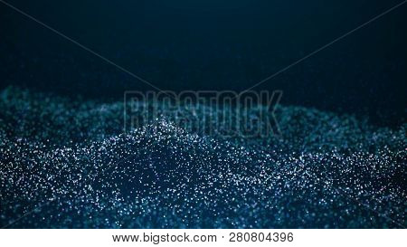 Wave Glow. Wave Of Particles. Wave 3d. 3d Rendering. Futuristic Green Dots Background With A Dynamic