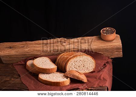 Bowl Of Various Pepper Peppercorns Seeds Mix On Table Rastic Style Background