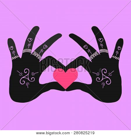 Hands Of Sisterhood Sign And Logo With Heart