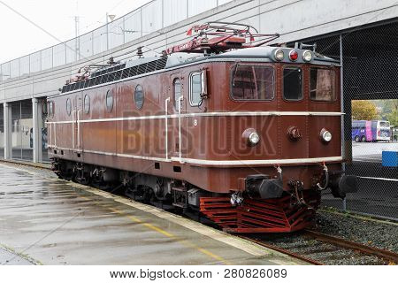Trondheim, Norge - September 30, 2016: One Brown Electric Locomoitive Class Ma In Service Forr Norsk
