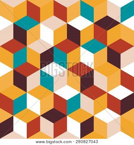 Seamless Pattern Of Colored Cubes. Endless Multicolored Cubic Background. Cube Pattern. Cube Vector.