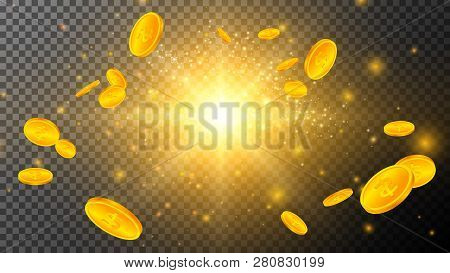 Golden Coins With Light Effects On Transparent