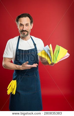 Bearded Man.general Or Regular Clean Up. Commercial Cleaning Company Concept. Spring Cleaning. Domes