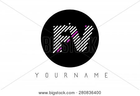 Fv Letter Logo Design With White Lines And Black Circle Vector Illustration