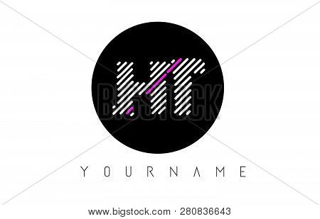 Ht Letter Logo Design With White Lines And Black Circle Vector Illustration