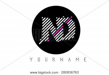 Nd Letter Logo Design With White Lines And Black Circle Vector Illustration