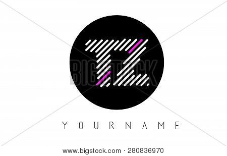 Tz Letter Logo Design With White Lines And Black Circle Vector Illustration