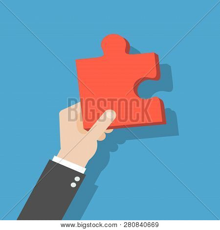 Hand Holding Puzzle Piece. Problem And Solution Concept.teamwork Concept. Vector Stock.
