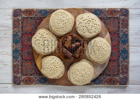 Baghrir Moroccan Pancakes. Arabic Pancakes With Dates.
