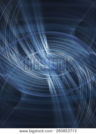 Abstract blue background element on black. Fractal graphics. Composition of glowing lines and mption blur traces. Movement and innovation concept.