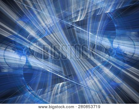 Abstract blue background element on black. Fractal graphics. Composition of glowing lines and mption blur traces. Movement and innovation concept.