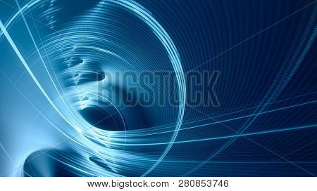 Abstract blue background element on black. Fractal graphics. Composition of glowing lines and mption blur traces. Movement and innovation concept.
