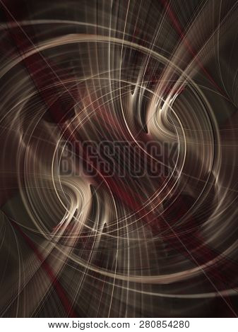 Abstract red and gold background element on black. Fractal graphics. Composition of glowing lines and mption blur traces. Movement and innovation concept.