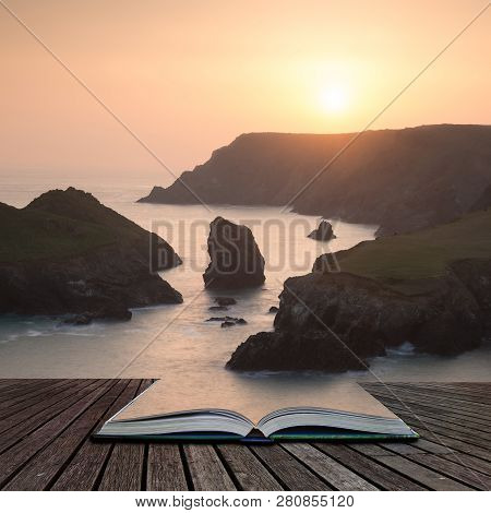 Beautiful Colorful Sunset Landscape Image Of Kynance Cove On South Cornwall Coast Of England Coming 