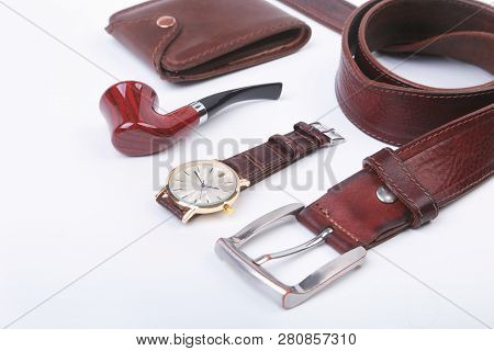 Mens Accessories For Business And Rekreation. A Professional Studio Photograph Of Mens Business Acce
