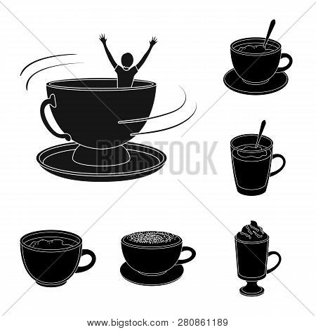 Vector Design Of Cup And Coffe Icon. Set Of Cup And Top  Vector Icon For Stock.
