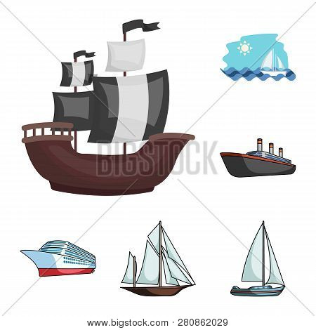 Vector Design Of Yacht And Ship Sign. Set Of Yacht And Cruise Stock Vector Illustration.