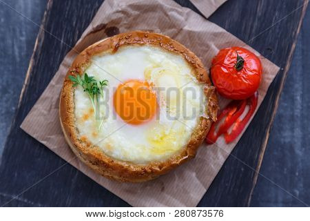 Breakfast With Baked Cheese And Egg Yolk Filled Buns