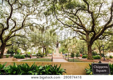 Savannah, Georgia - January 8, 2016: Savannah Is The Oldest City In Georgia. From The Historic Archi