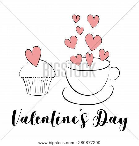 Valentines Day Illustration With Cup And Hearts