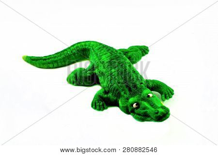 Isolated Image, Green Crocodile Statuette For Illustrations