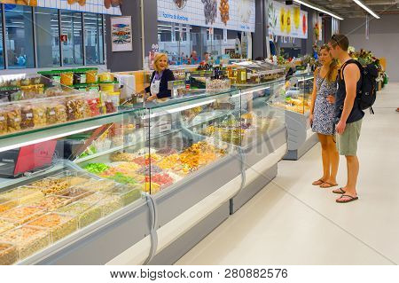 Porto, Portugal - September 11, 2018: Consumers At Vegetable Market In Porto, Portugal. Porto Famous
