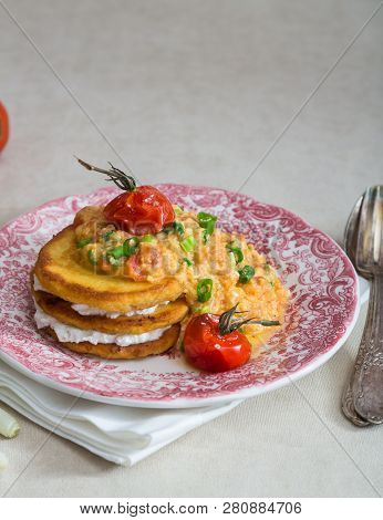 Traditional Colombian Breakfast Huevos Pericos With Corn Cakes