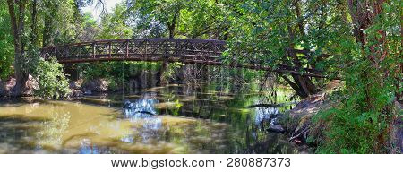Views Of Jordan River Trail Pedestrian And Train Track Bridge With Surrounding Trees, Russian Olive,