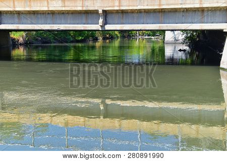 Views Of Jordan River Trail Pedestrian And Train Track Bridge With Surrounding Trees, Russian Olive,