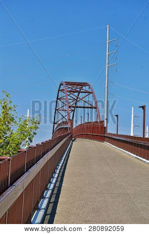 Views Of Jordan River Trail Pedestrian And Train Track Bridge With Surrounding Trees, Russian Olive,