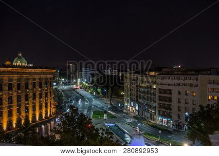 Belgrade, Serbia - August 2, 2015: Belgrade By Nigt, Seen From The Beginning Of King Alexander Bulev