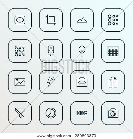 Image Icons Line Style Set With Chessboard, Turn, High Dynamic Range And Other Hdr Elements. Isolate