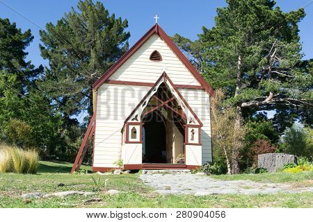 Burkes Pass, New Zealand- October14 2018;  Heritage Church  Old Character Wooden Religious Building 