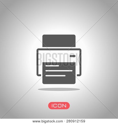 Printer And Paper. Icon Under Spotlight. Gray Background
