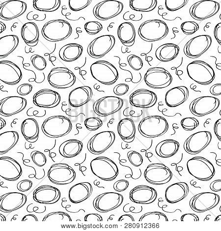 Random Black Hand Drawn Round Circle Doodles And Scribbles Pattern On White Backgrounds