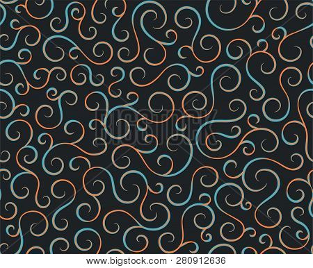 Line Spiral Abstract Seamless Pattern Background.curl Ornament Floral Endless Waves Strokes.sea Aqua