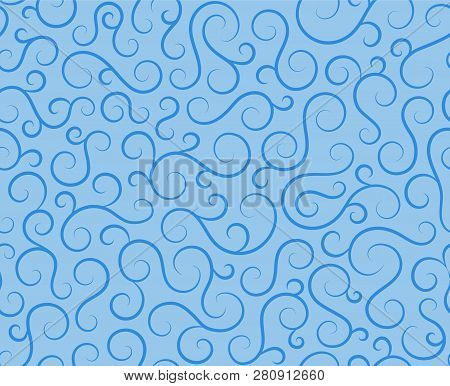 Line Spiral Abstract Seamless Pattern Background.curl Ornament Floral Endless Waves Strokes.sea Aqua