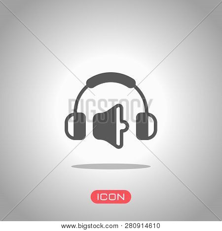Headphones And Volume Level. Medium Volume Level. Simple Icon. Icon Under Spotlight. Gray Background