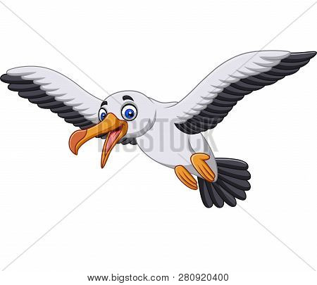 Vector Illustration Of Cartoon Albatross Bird Flying