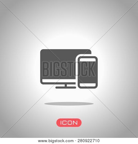 Computer And Phone, Technology Icon. Icon Under Spotlight. Gray Background