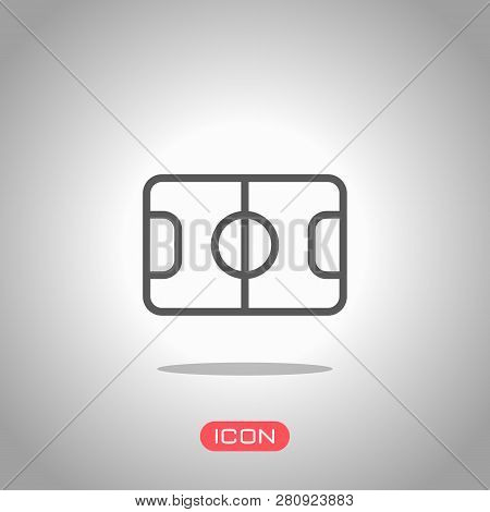 Soccer Field, Football Stadium, Linear Outline Icon Of Sport. Icon Under Spotlight. Gray Background
