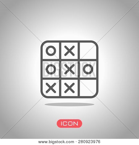 Tic Tac Toe Game, Linear Outline Icon. Icon Under Spotlight. Gray Background