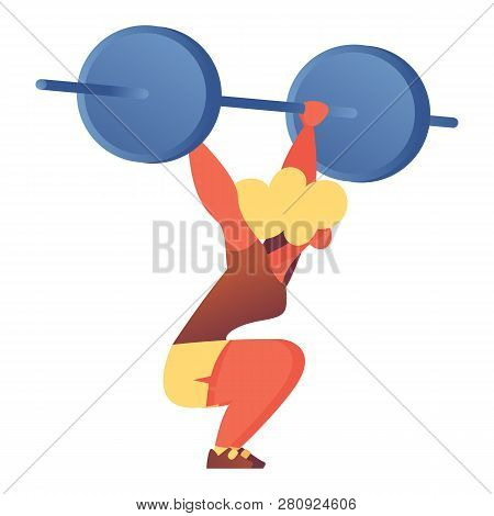 Flat Character With Barbell Lifting It Over Head. Isolated On White Vector Illustration Good For Bod