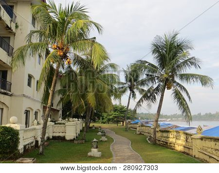 Anyer, Indonesia - June 27, 2018: The Exterior Of Marbella Anyer Hotel, A Spanish-style Building Ove