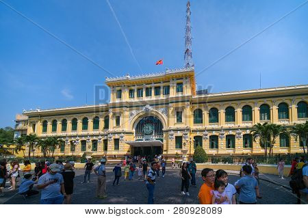 Ho Chi Minh City, Vietnam - 01, 2019: Post Office Or The Saigon Central Post Office Is A Post Office