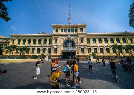 Ho Chi Minh City, Vietnam - 01, 2019: Post Office Or The Saigon Central Post Office Is A Post Office