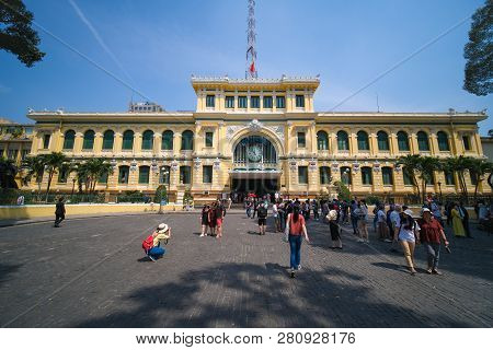 Ho Chi Minh City, Vietnam - 01, 2019: Post Office Or The Saigon Central Post Office Is A Post Office