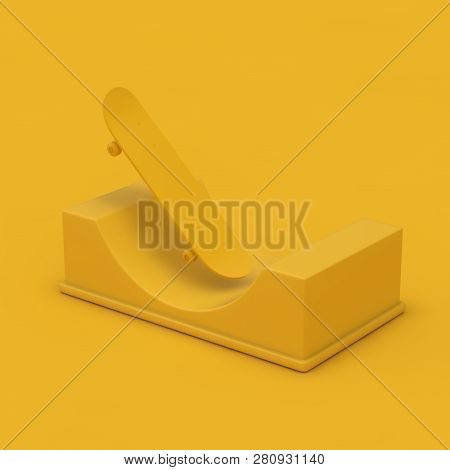 Modern Skateboard With Halfpipe Ramp In Yellow Clay Style On A Pink Background. 3d Rendering